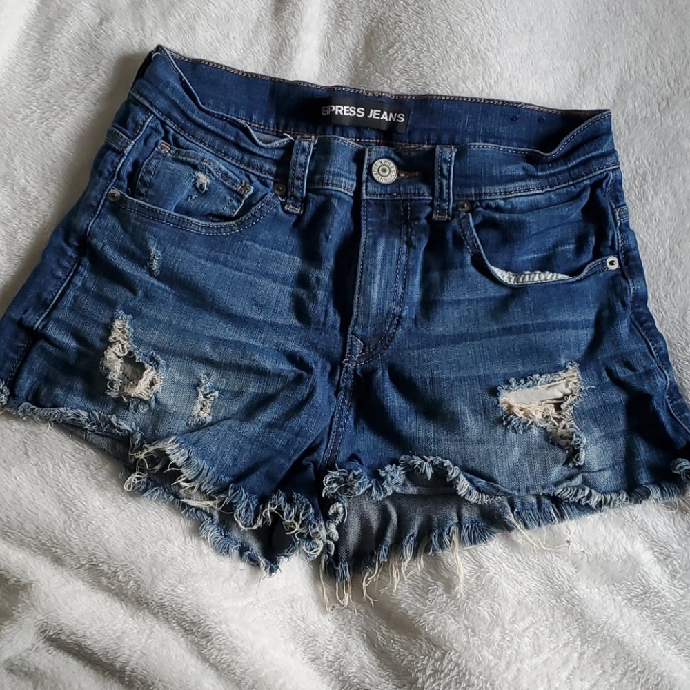 Express Blue Denim Distressed Shorts
